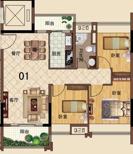 金艾陶瓷磚應(yīng)用效果：大瀝碧桂園·華府01戶型裝修效果鑒賞